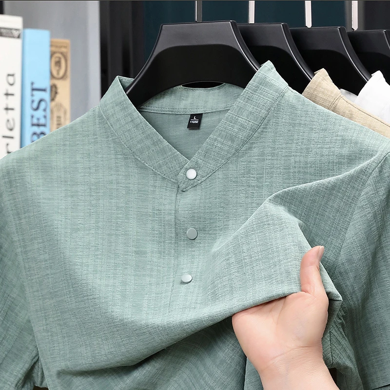 Home And Textiles - Chemise Homme Légère à Col Montant