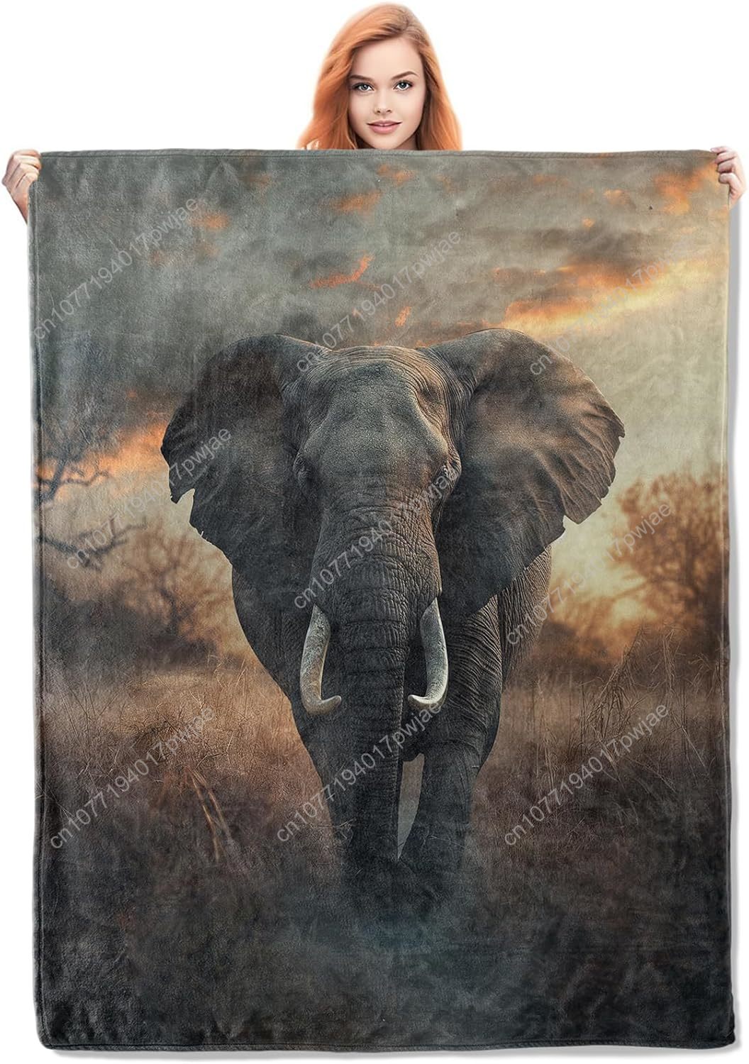 Quality Home Textiles - Couverture polaire d'éléphant, scène de la